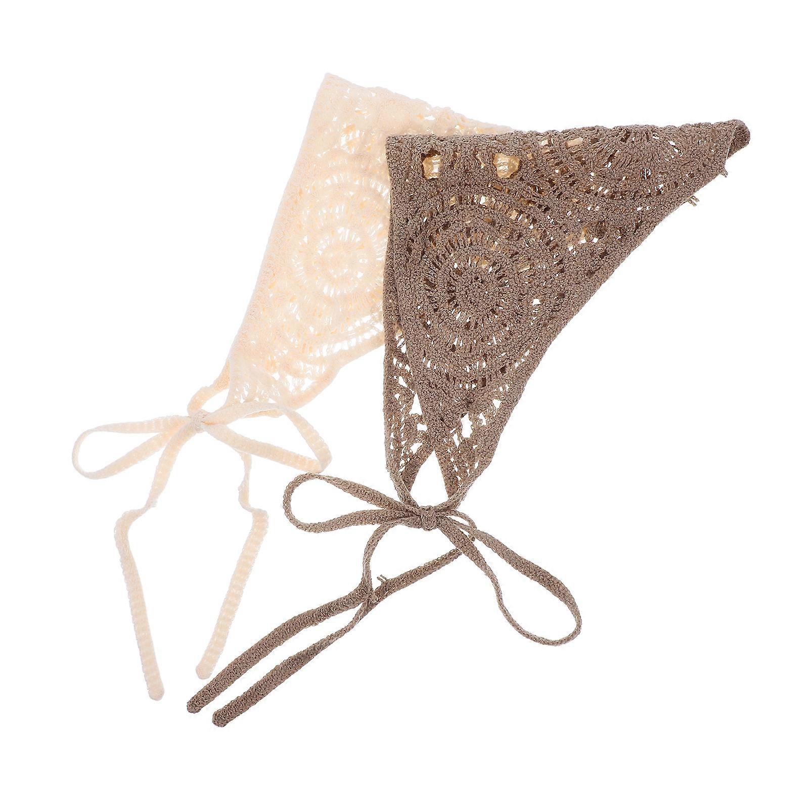 Crochet Bandana Headband Triangle Hair Scarf for Party 2Pcs