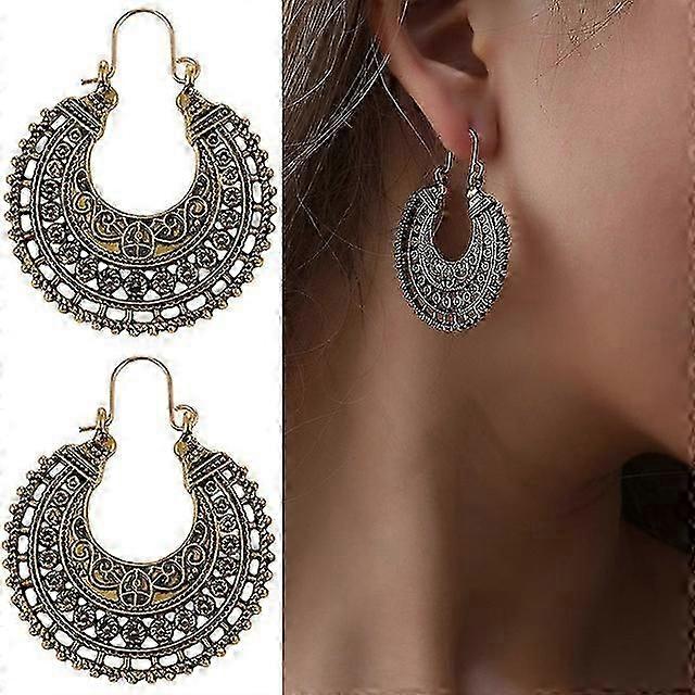 ヴィンテージ中空イヤリング古代ゴールドカラーシルバーカラードロップイヤリング女性用イヤリングジュエリー不規則なパターンのイヤリングA199