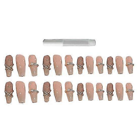 1 Set Faux Manicure Tips Easy Removal Decorative Smooth Attractive Oatmeal Latte Little Golden Bar False Nail Manicure Designs