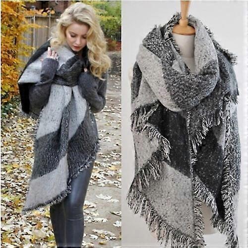 Women Long Cashmere Winter Wool Blend Soft Warm Scarf Wrap Shawl Plaid Scarf Tassel Wrap Shawl