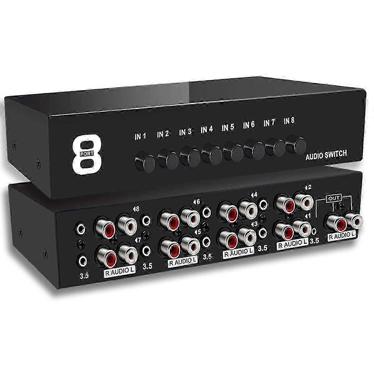 3.5mm Stereo Audio Switch Selector, 8 Input 1 Output Bi-Directional A/B Analog Aux Switcher for L/R Channel Sound System