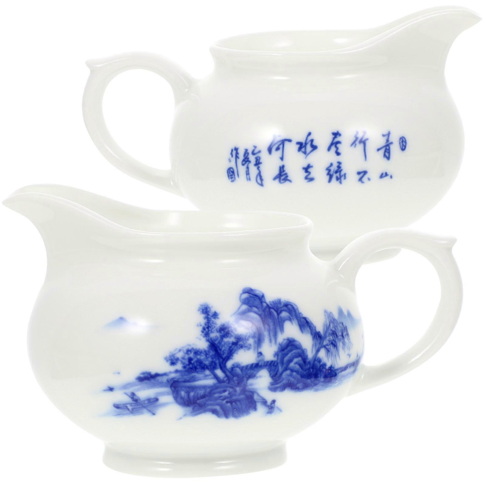 Gravy Dispenser Sauce Container Boat-Shaped Ceramic Storage Blue and White 11.5X8X7CM 2Pcs