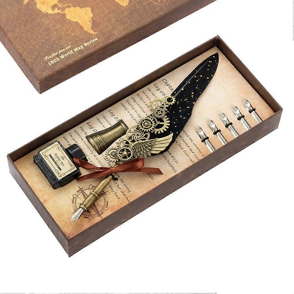 Nib Set, Calligraphy Nib and Ink Set, Nib with 5 Replacement Nibs and Ink Bottle, Vintage Calligraphy Set for Gift (Black)