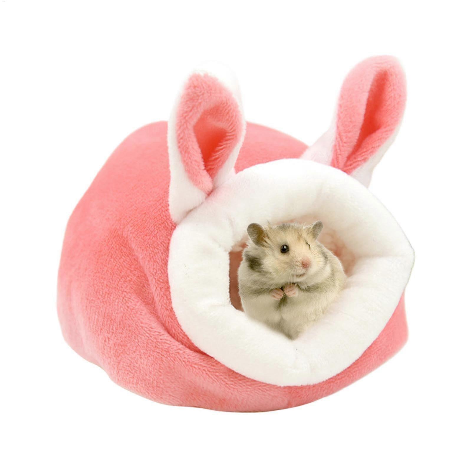 Hamster Bed with Rabbit Ear Design, Warm Cotton Chinchilla Hut for Small Pets and Hedgehogs