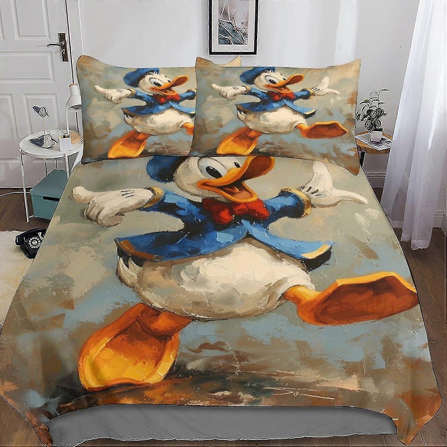 Microfiber Bedding Set Duvet Cover 3 Pieces with Cartoon Print and Pillowcases, Hidden Zipper Closure