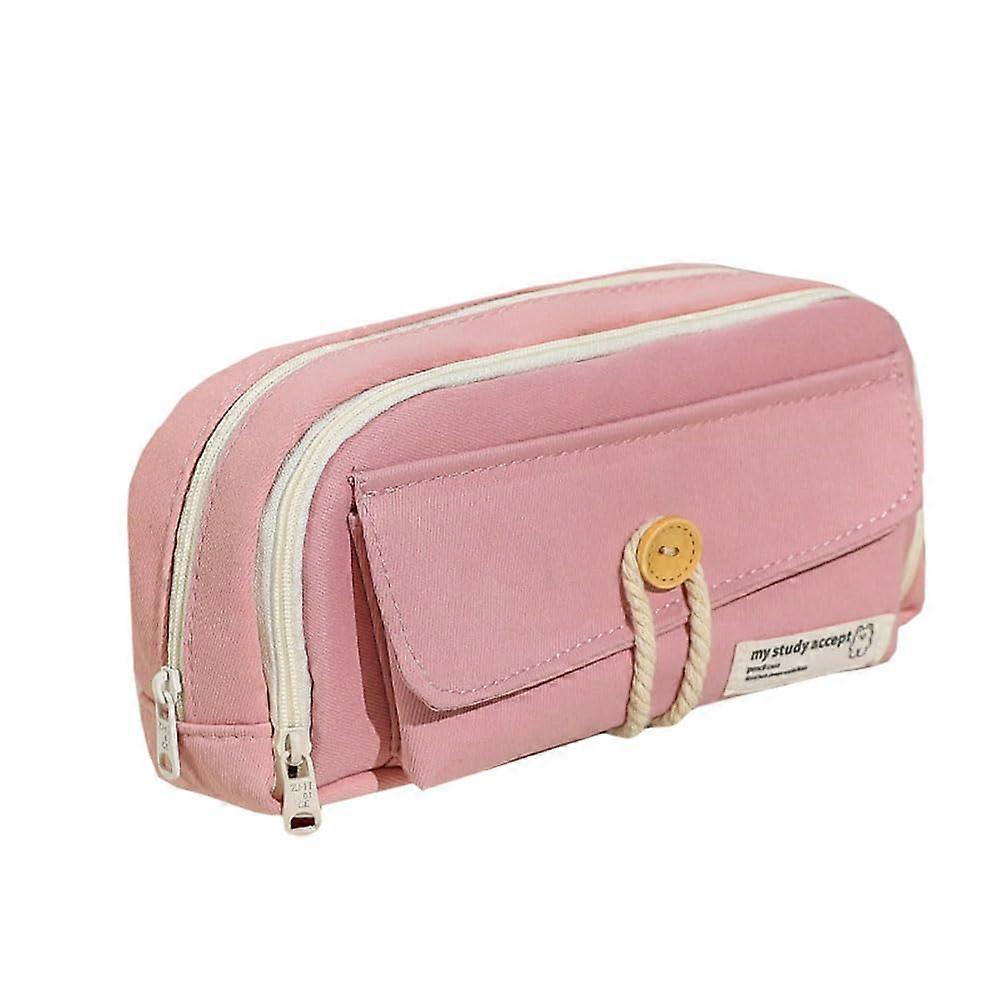 Pencil Case Pink Large Capacity 3-Compartment Size M For Teens School And Office