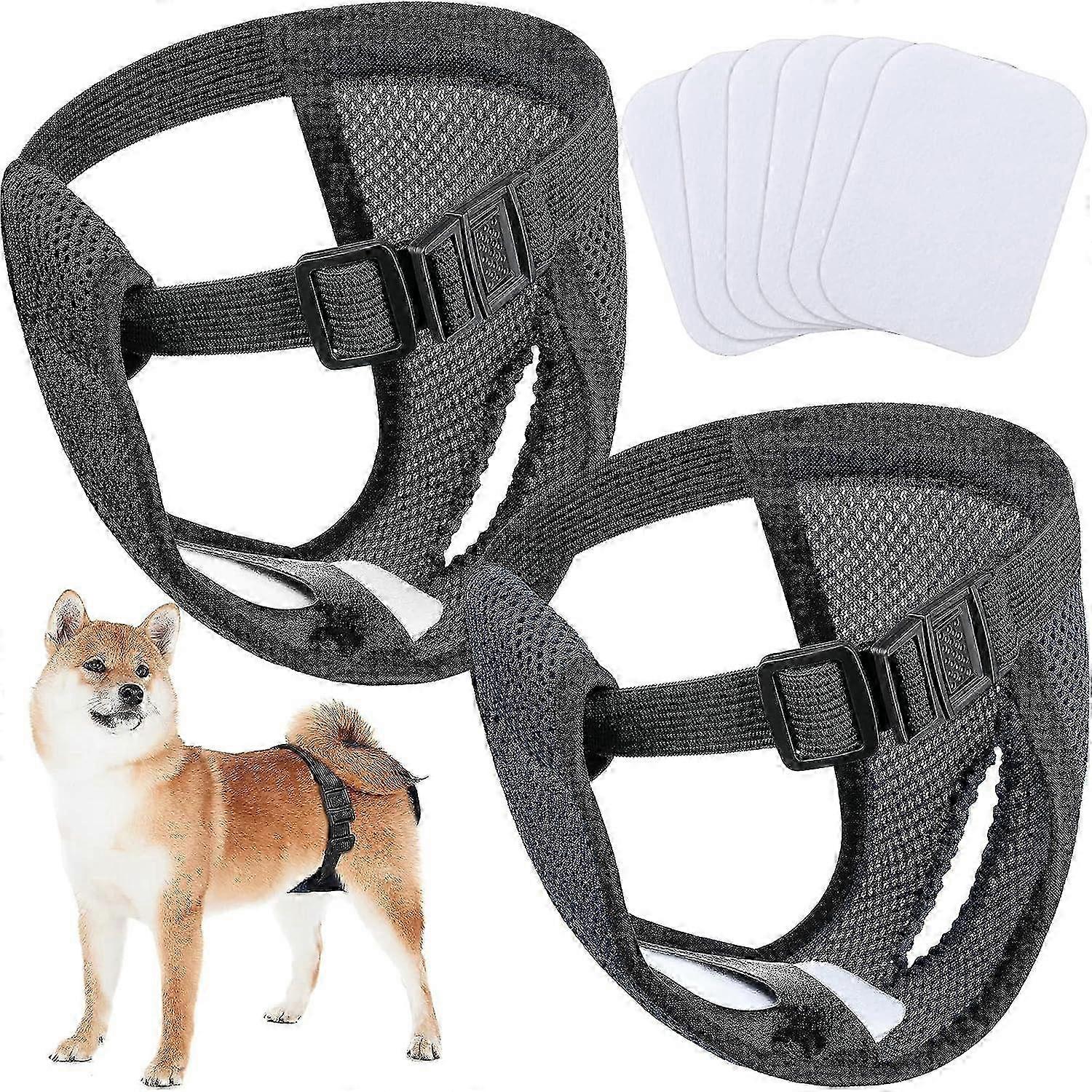 2 packs of washable female dog diaper protective pants, including 6 sanitary napkins, suitable for dog estrus menstrual bleeding, black and blue (L)