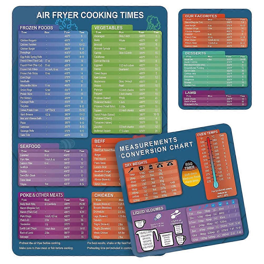 3pcs Air Fryer Cooking Stickers with Magnetic Material – Universal Fit for Quick Reference and Easy Use