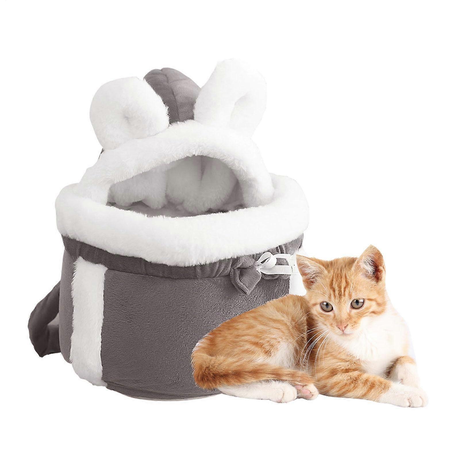 Katzenbeutelträger - Soft Cat Carrier Backpack with Double Pocket and Adjustable Strap in Light Grey, Ideal for Cats and Small Dogs