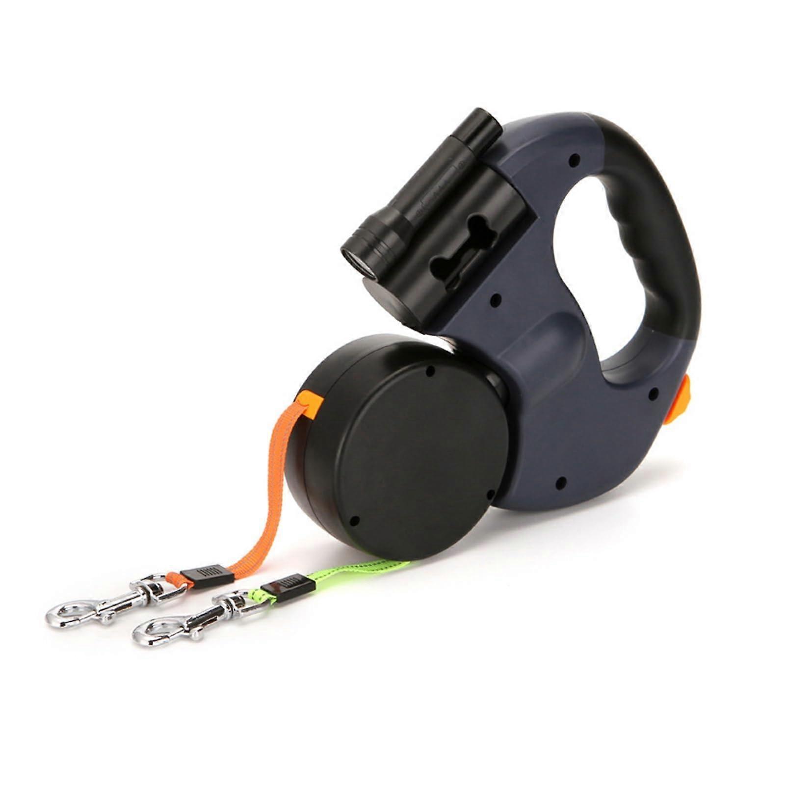 Double Dog Lead Retractable Roulette Lead, Automatic Pull Rope, Dark Grey, For Small And Large Dogs