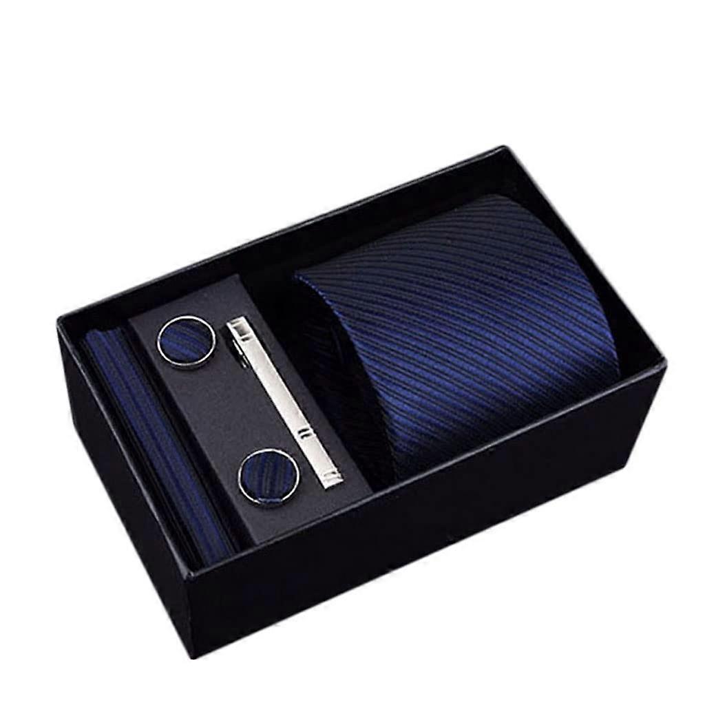 7.5 cm Light Grey Business Ties Pocket Square Cufflink Set with Tie Clips for Men's Weddings Gift Box Slim