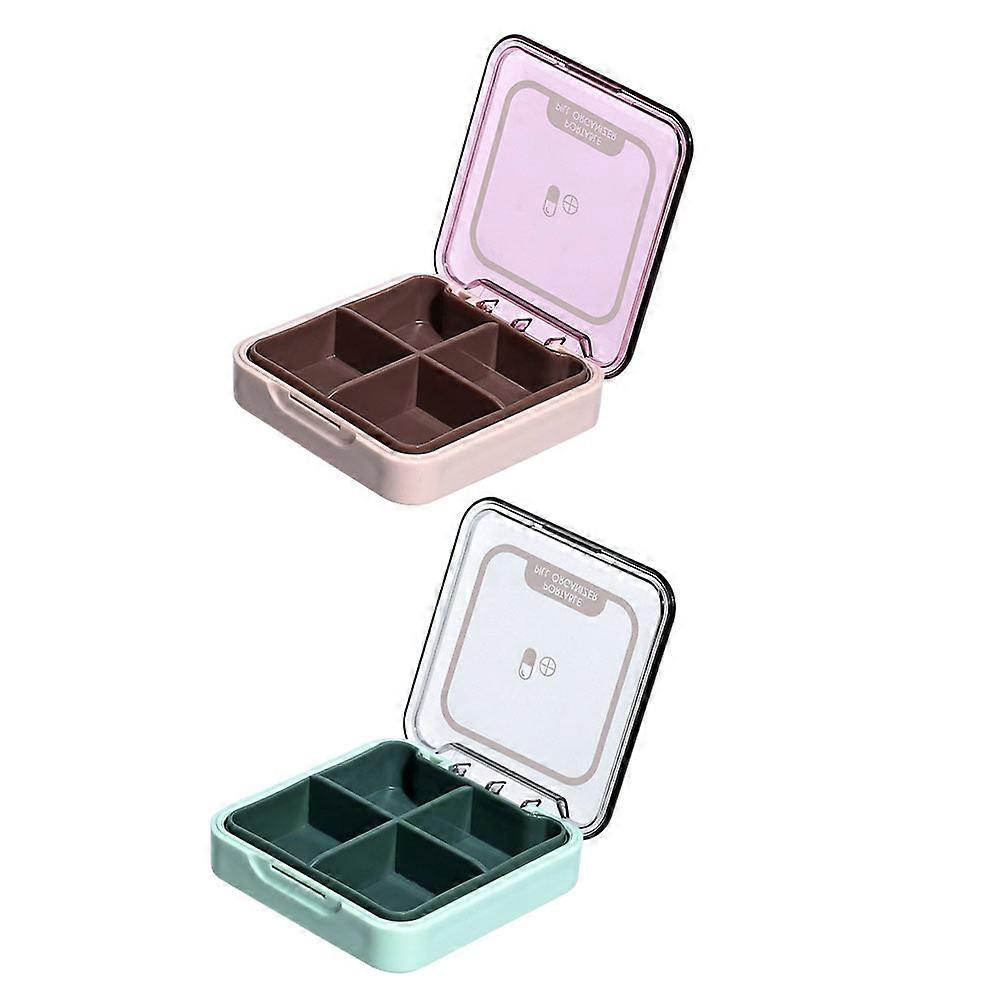 Travel Pill Organizer Medication Organiser Multi Compartments Green 7.5X7.5X3CM Sealing Impact Resistance 2Pcs
