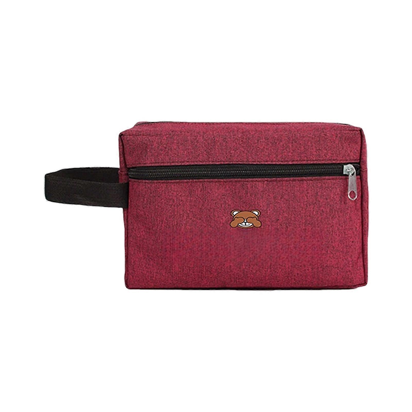 Lightweight Makeup Bag Bear Pattern Cosmetic Organizer With Multiple Pockets Storage Case For Travel And Everyday Carry  Burgundy