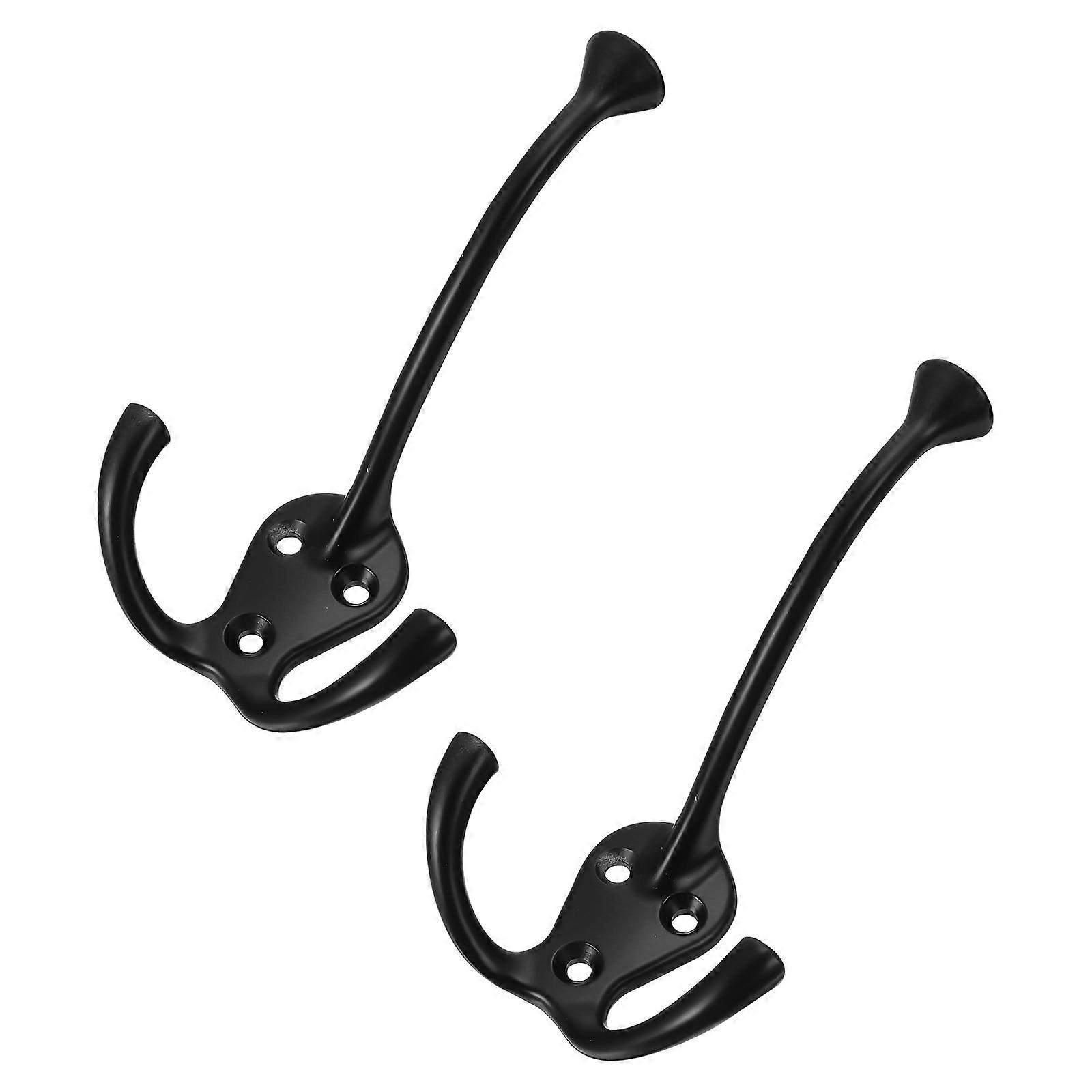 Black Zinc Alloy Double Hooks for Home Bathrooms Closets Strong with 2pcs