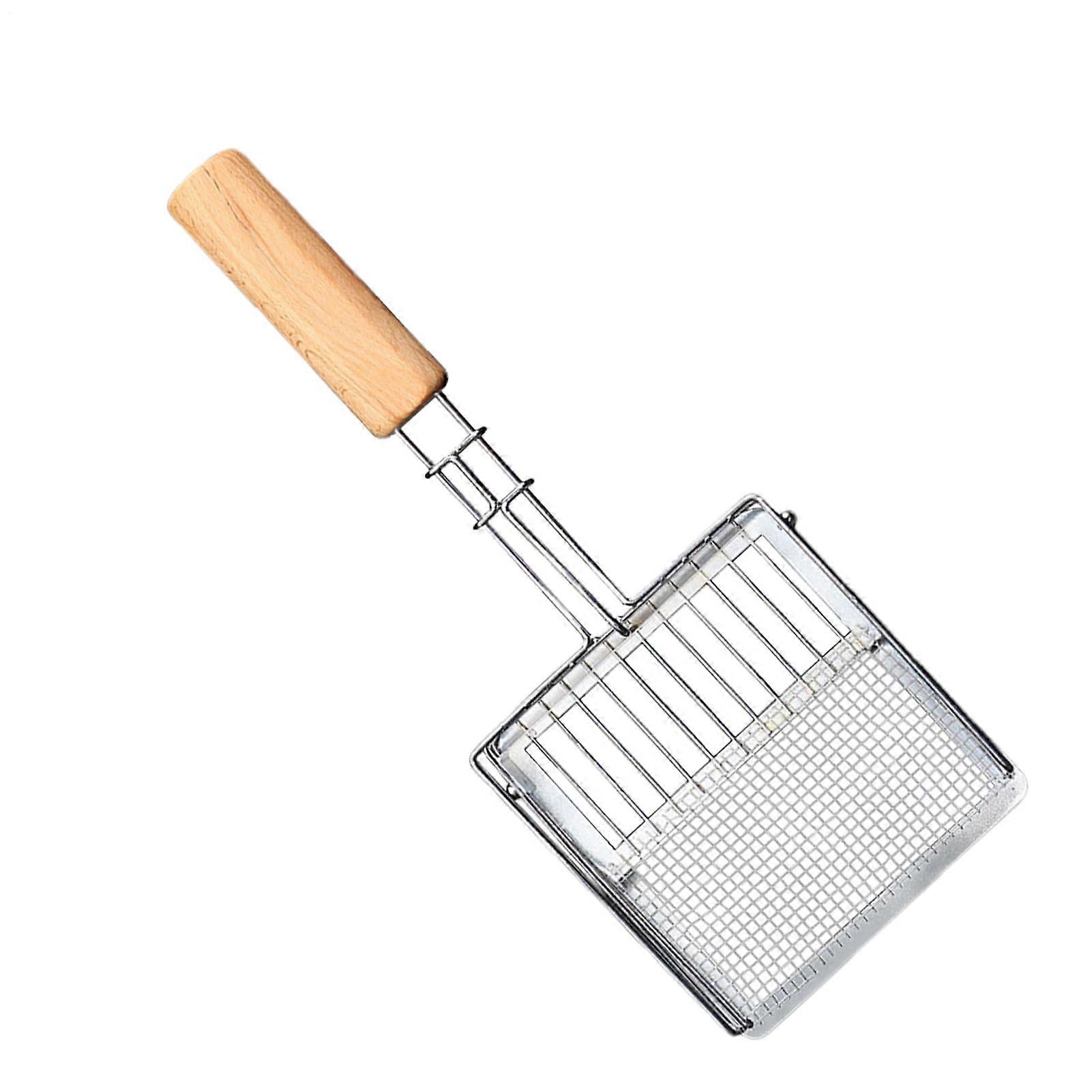 Cat litter scoop, metal, nonstick coated, fine mesh, flat head, pushpull design, cat accessory with wooden handle for home, kittens, pets