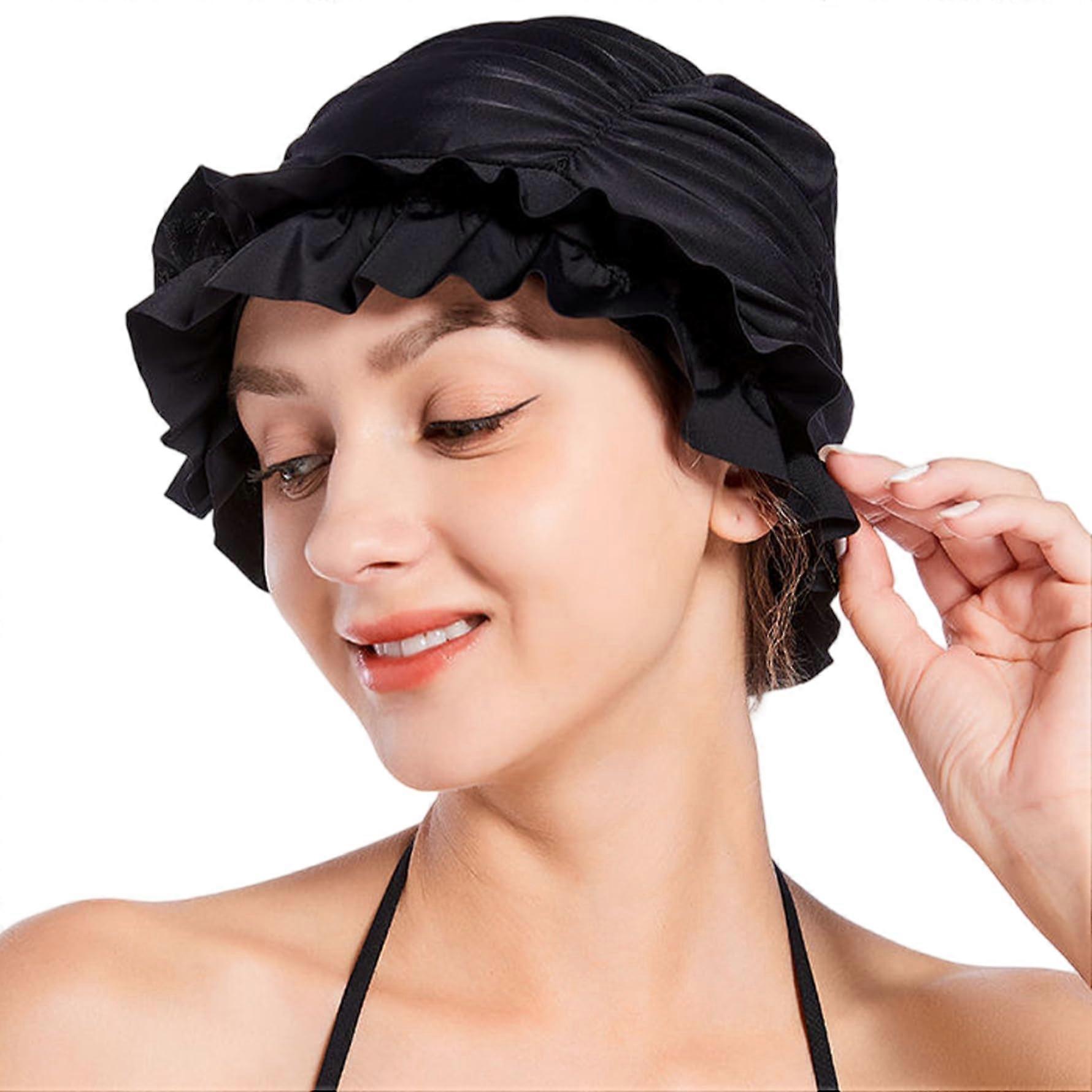 Swim Cap for Dreadlocks and Braids Women, Elastic Breathable Nylon Turban, Waterproof with Ruffled Edges