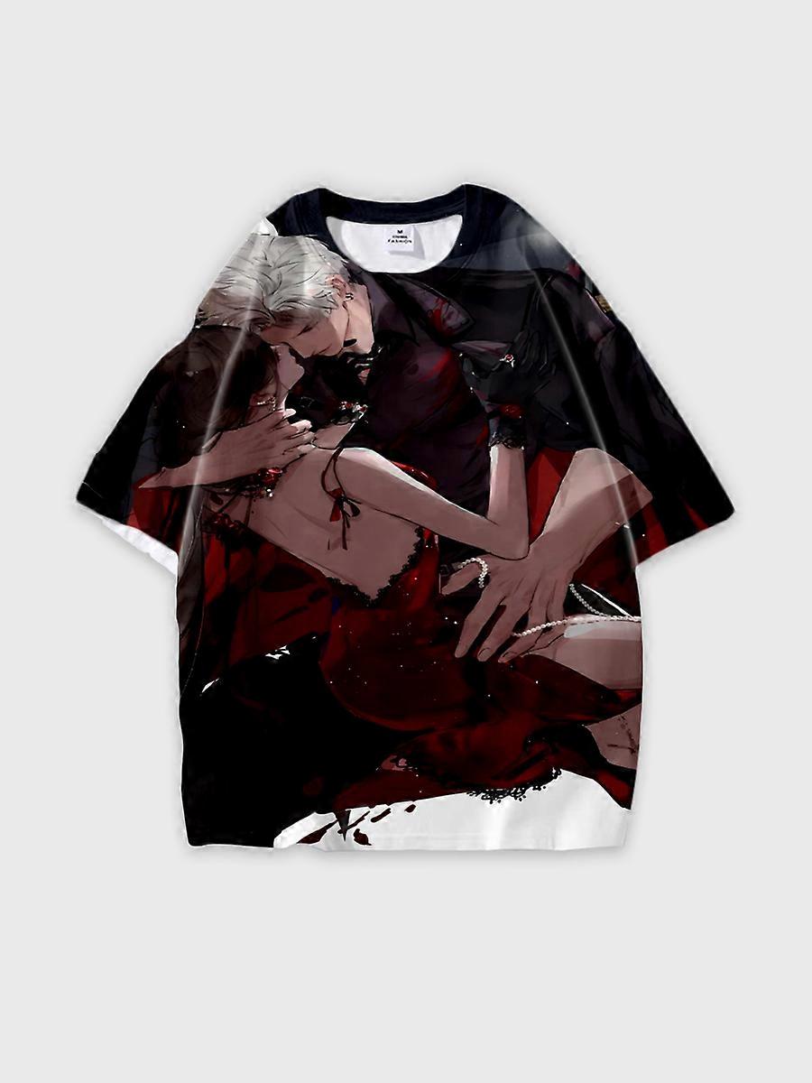 T-shirt round neck Role Pattern loose short sleeve B1177