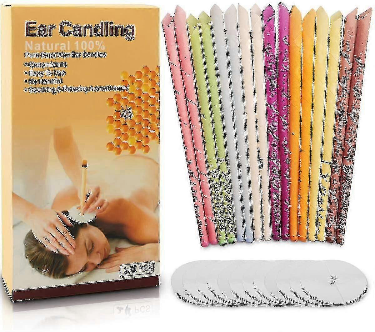 24pcs φυσικά κεριά αυτιών, κώνος κώνων κώνων beeswax μη τοξικός
