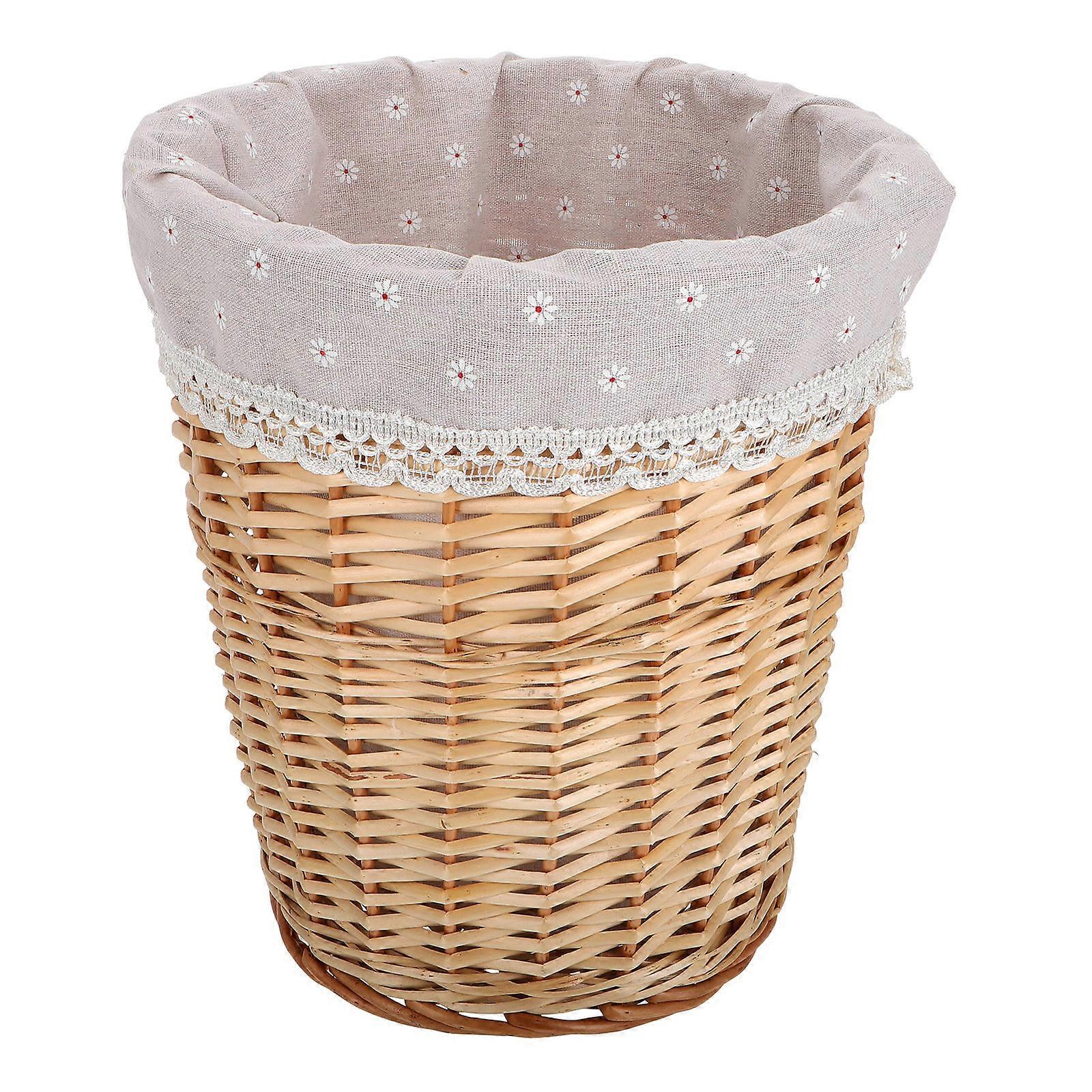 Beige Straw Woven Storage Basket for Laundry Organization MultiPurpose Use Spacesaving Design 13.5 in