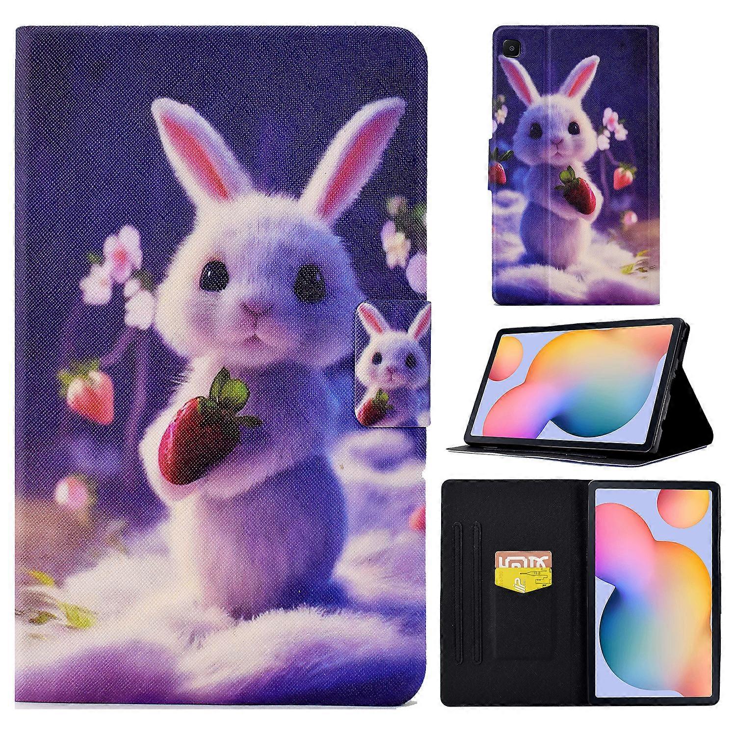 TKdaddy For Samsung Galaxy Tab S6 Lite (2024) S6 Lite (2022) S6 Lite (2020) PU Leather Pattern Printing Tablet Case Strawberry Bunny