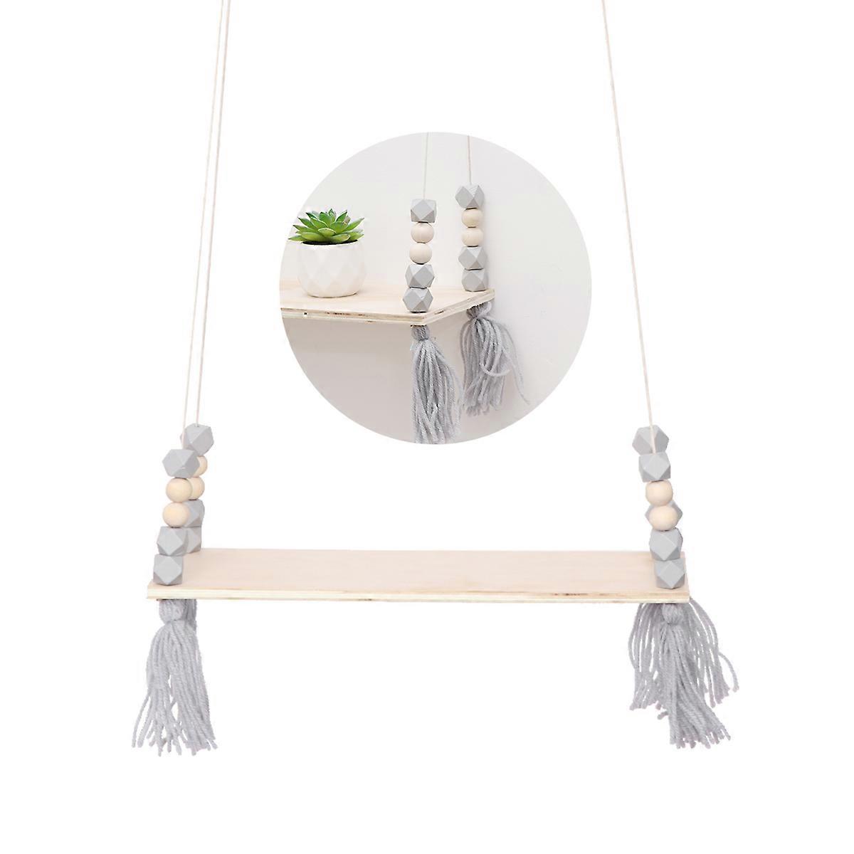 Nordic Style Wooden Display Storage Rack for Home Office with Grey Beads 8.5x6.5x23 Inches