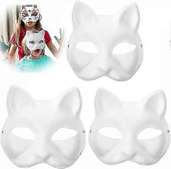 猫のマスク、セリアンマスク白猫マスクブランクDIYハロウィンマスク動物ハーフフェイスマスク仮面舞踏会コスプレパーティー