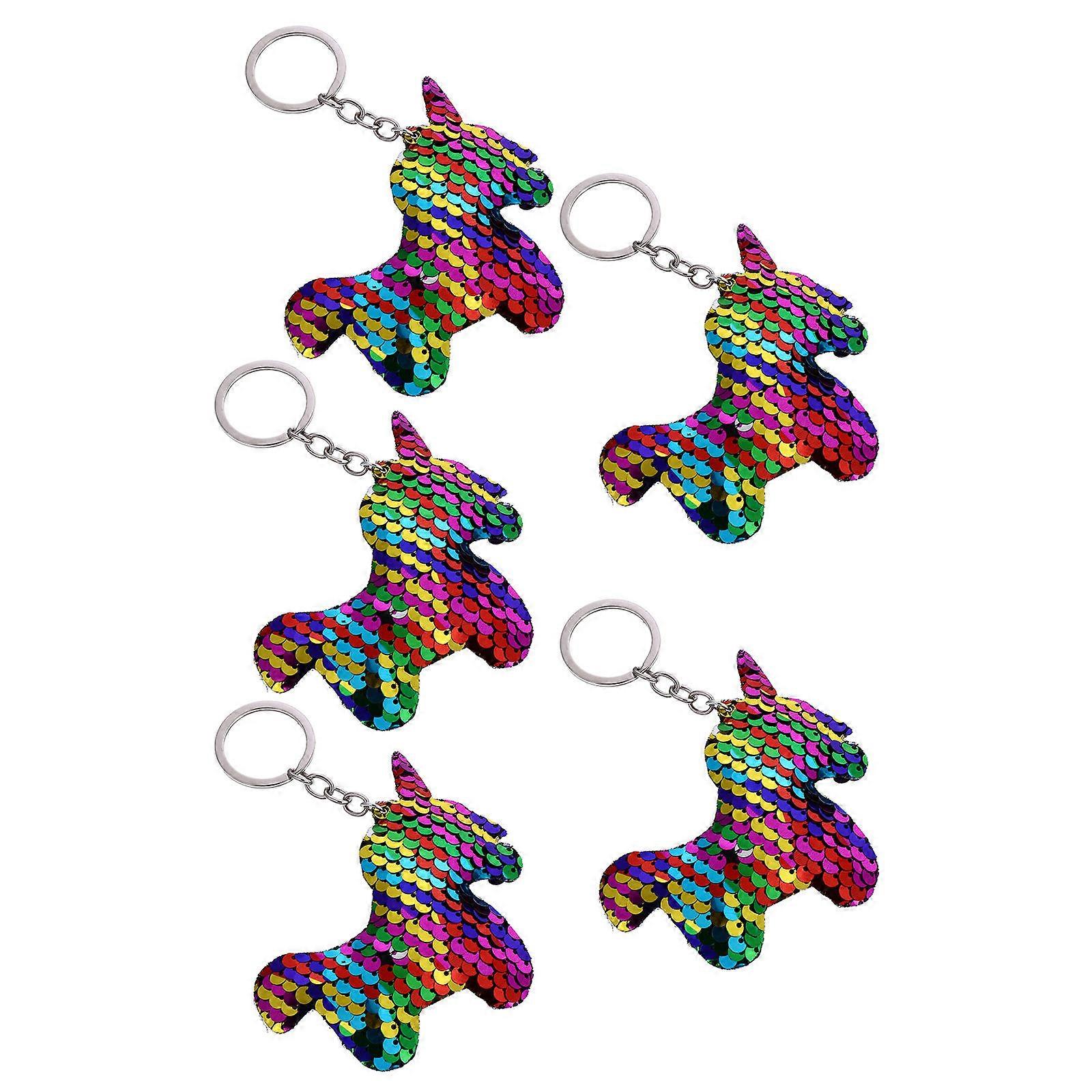 Unicorn Key Chain 5Pcs Assorted Design Durable Sequin Material for Decoration