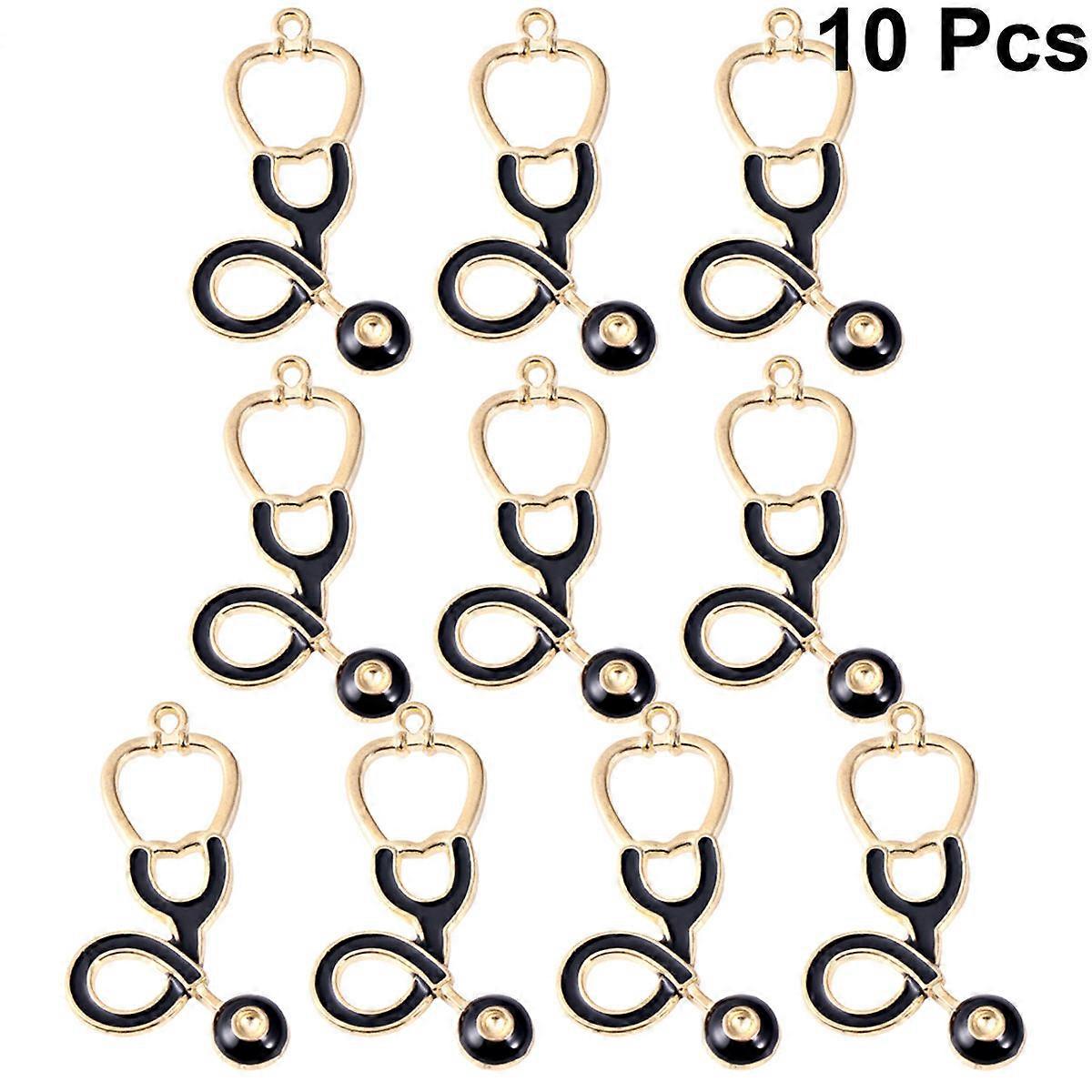 Unique Stethoscope Pendant Charms 10Pcs Alloy Necklace Bracelet Accessories For DIY Projects Black Color Design