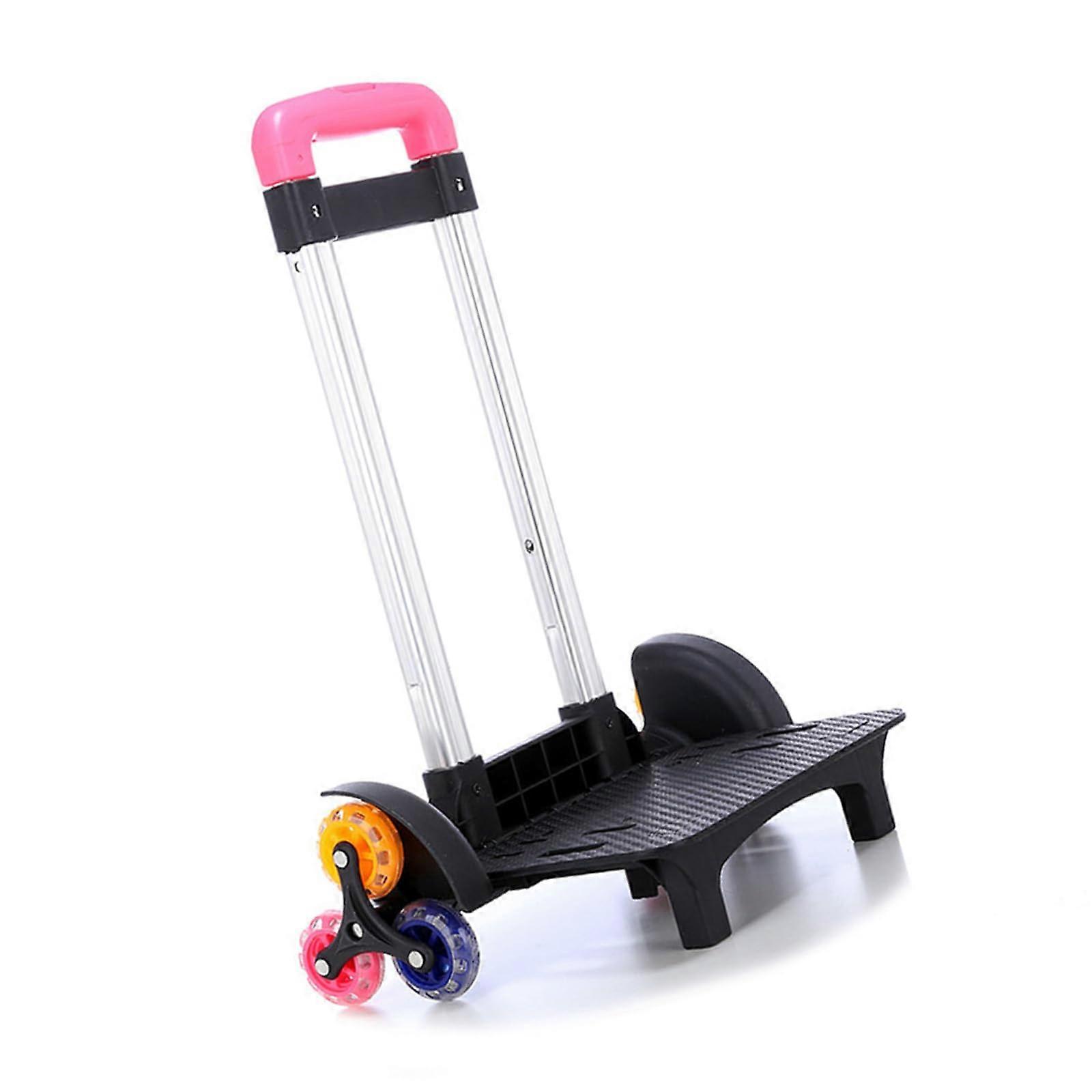 Foldable Trolley Cart with Telescopic Handle for School Backpacks Pink