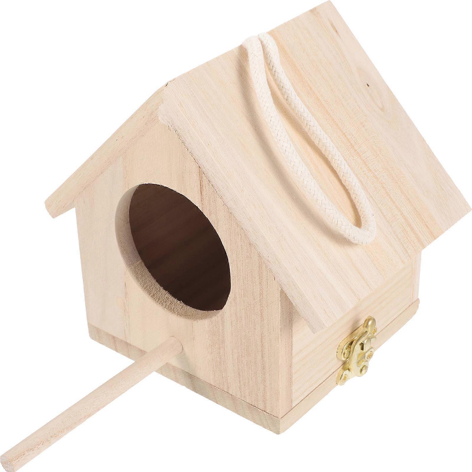 Wooden Bird House for Small Birds like Parakeets with Beige Color and Weather Resistant Design 6.5x6.5x12 inches