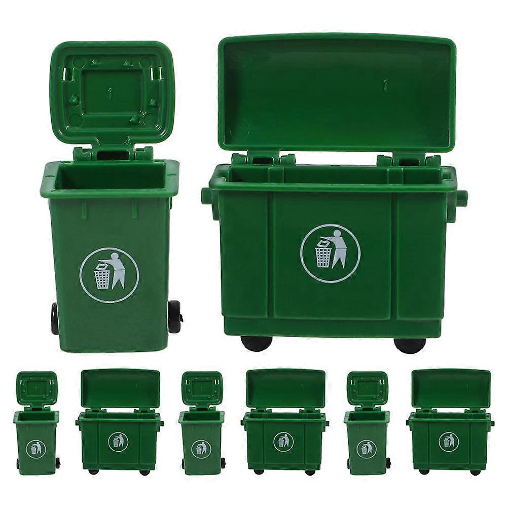 Dollhouse Miniature Trash Can Set of 8 Realistic Plastic Green Garbage Bins for Decoration Small