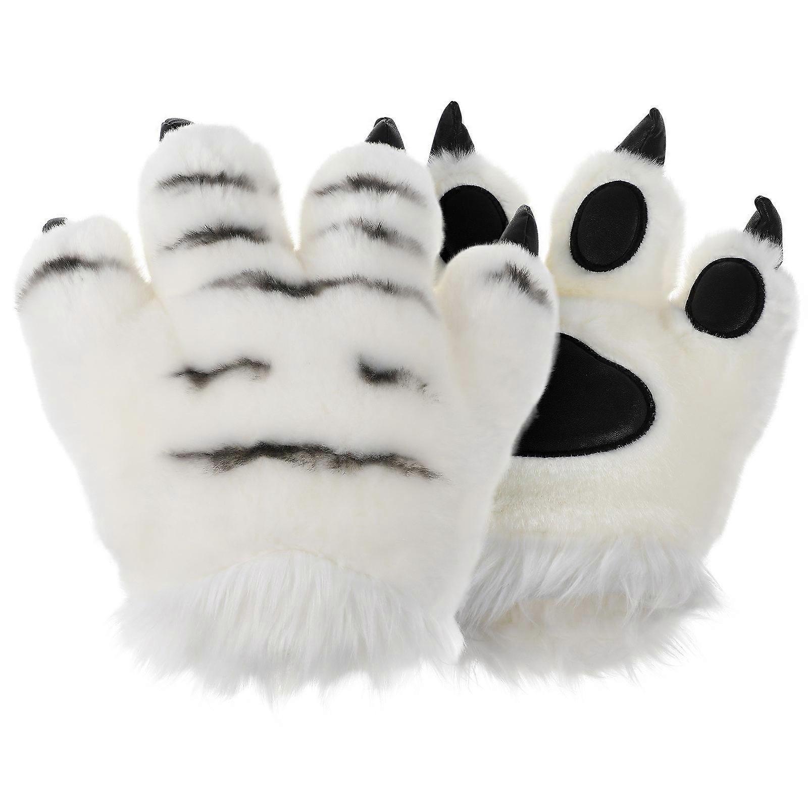 Tiger Gloves Plush Warm Winter Hand Gloves for Cosplay Parties and Stage Performances 1 Pair