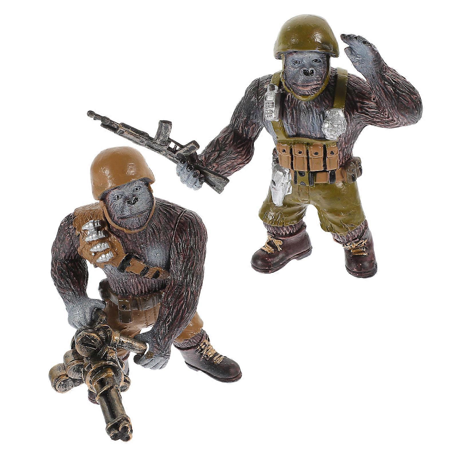 Brown Chimpanzee Animal Figure Plastic Model for Decor 2Pcs Gift Set