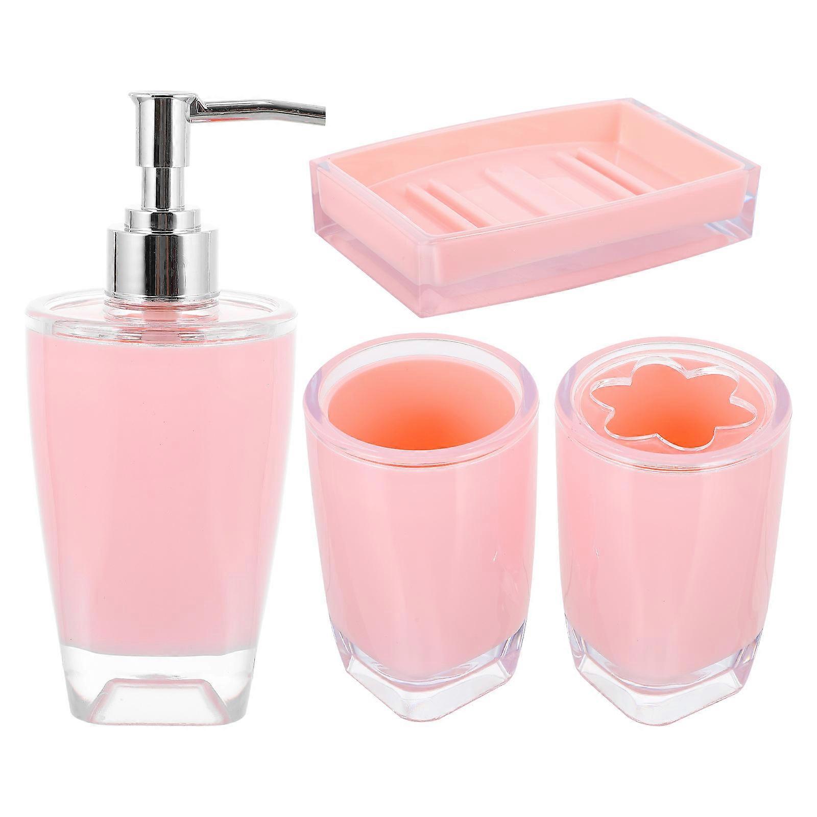 Pink Bathroom Accessory Set Strong and Material for Home Use 4 Pieces