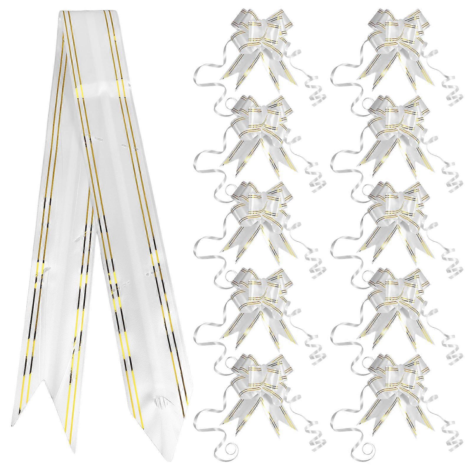 Gold Edged Pull Bows 100pcs – Decorative Wrapping Bows for Weddings, Holidays & Gift Boxes – Easy to Use & Reusable White Bows