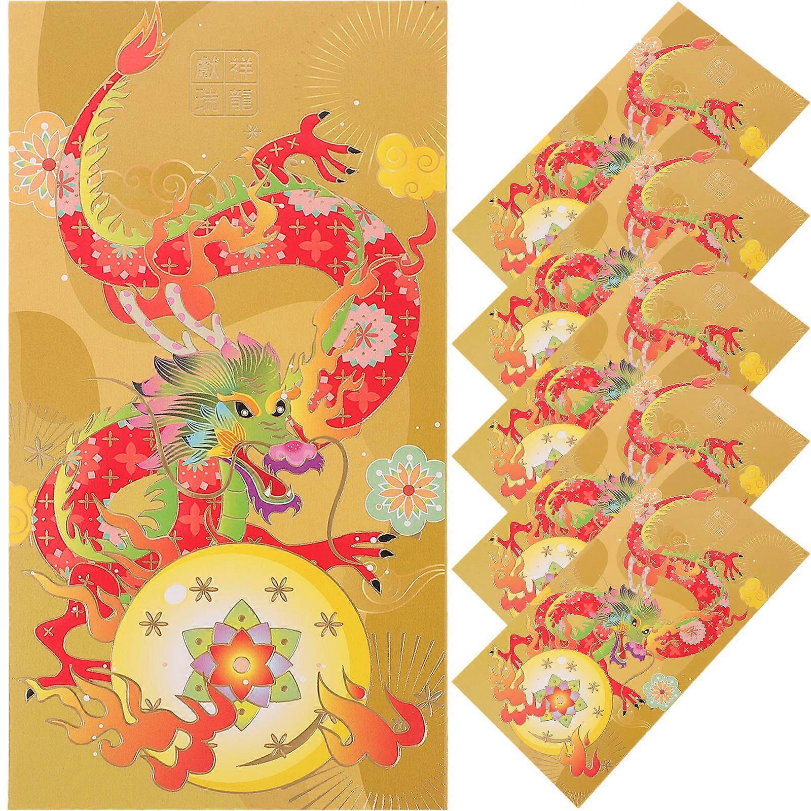6Pcs Traditional Chinese Red Envelopes Gift Container For Chinese New Year Golden Color