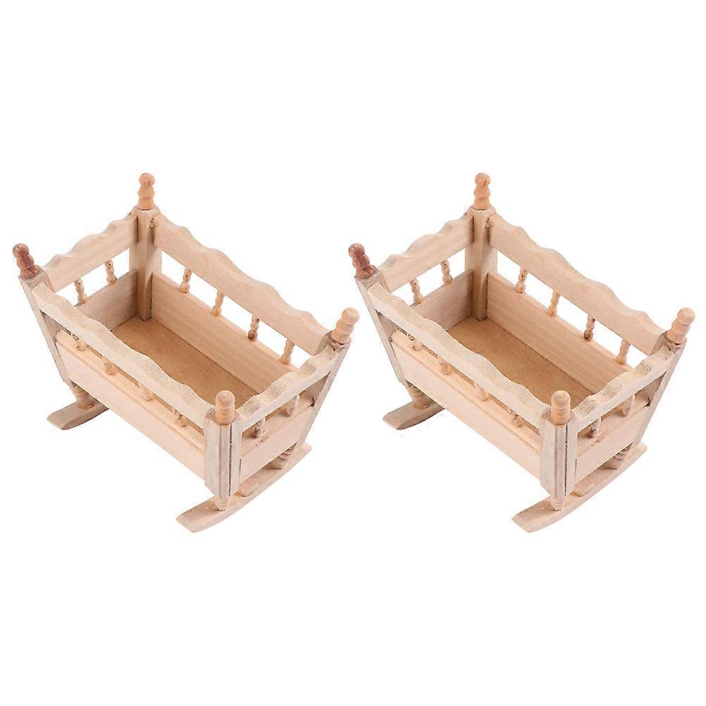 Miniature Cradle Model Wood Bed for Decoration 2Pcs