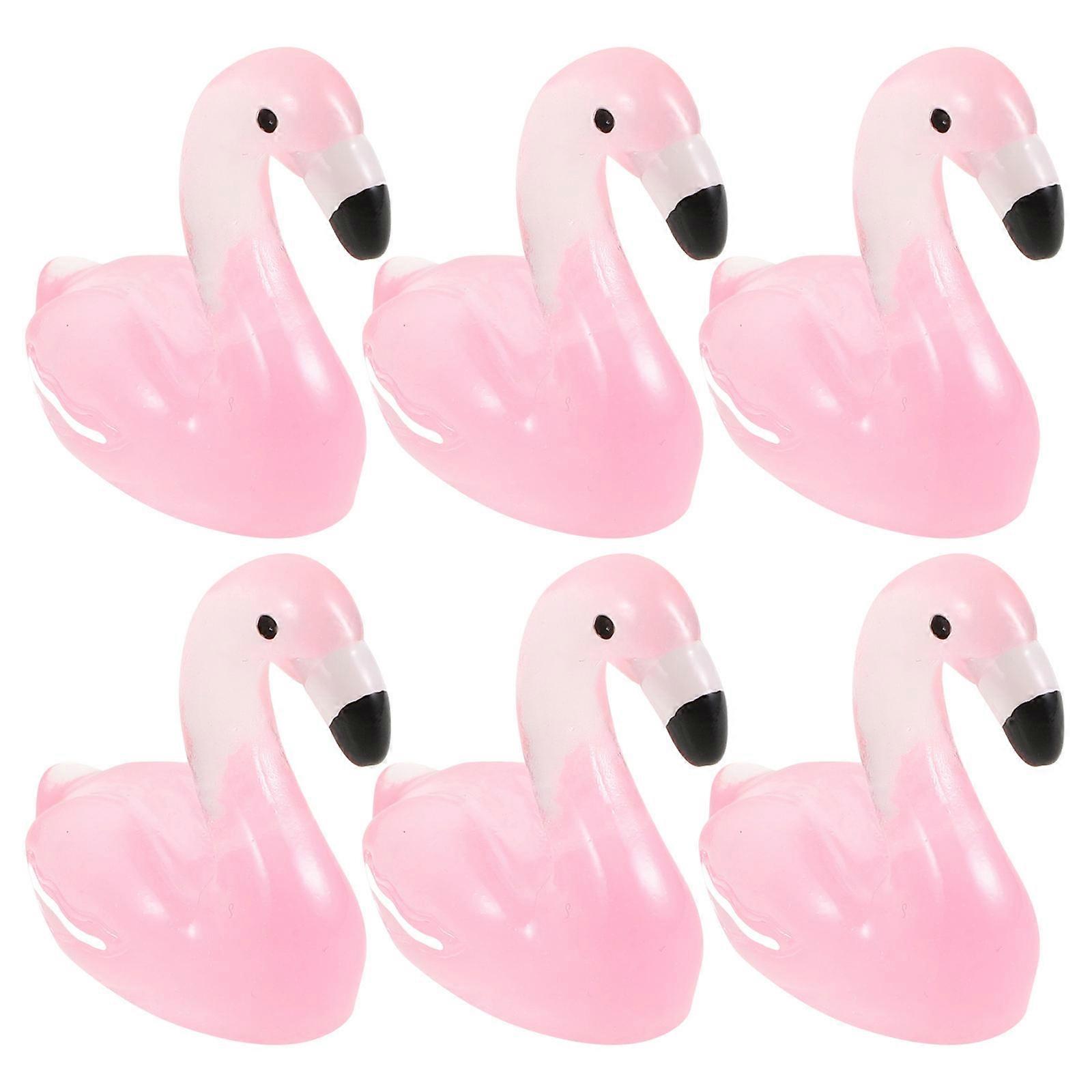 50pcs Luminous Mini Flamingo Statues Glow Bird Ornaments for Tree Lawn Yard Rosy Resin Flamingo Decorations