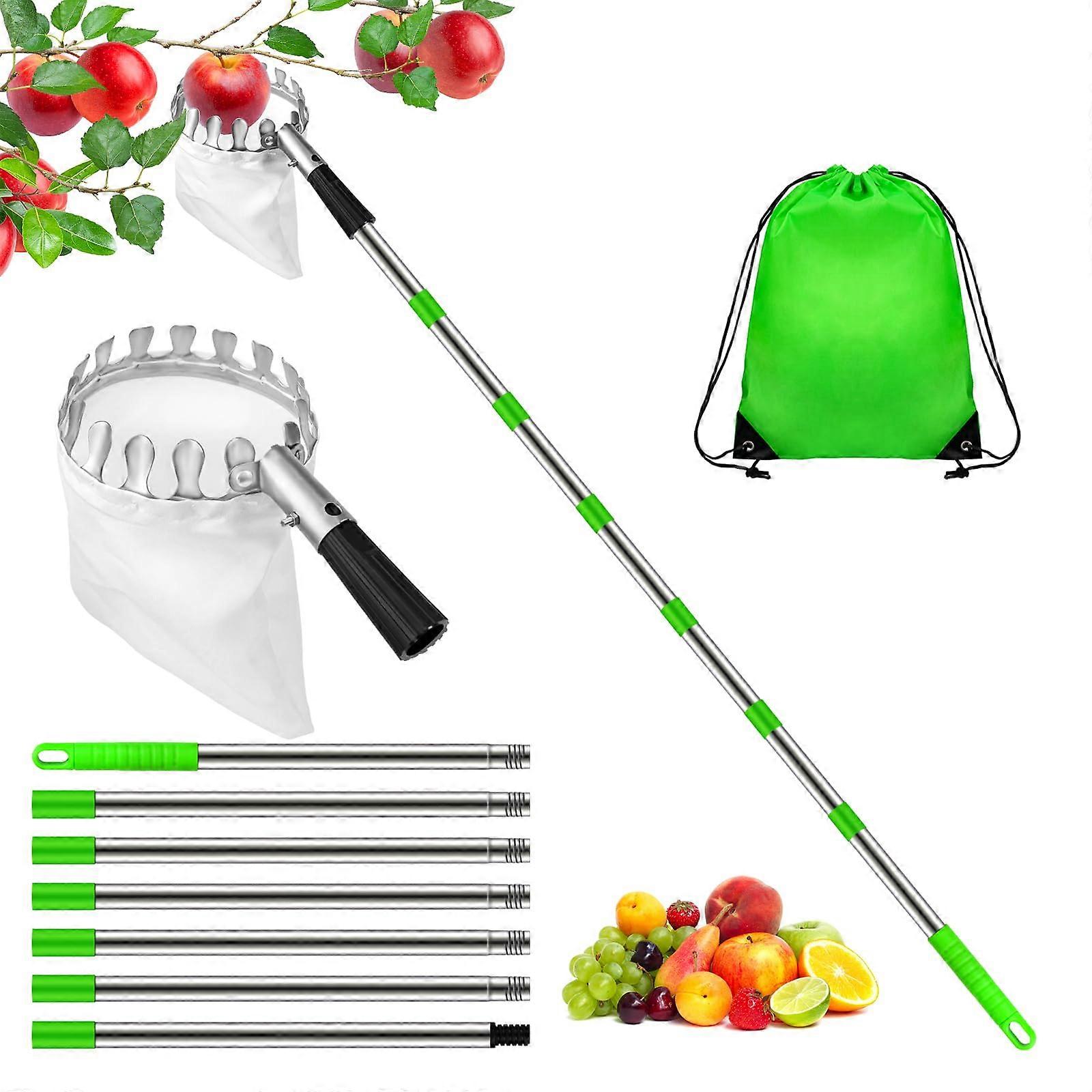 Fruit Picker Telescopic Handle 2.8m Reach With Rod And Storage Bag, Apple Cherry Berry Orange Lemon Fruit Grabber