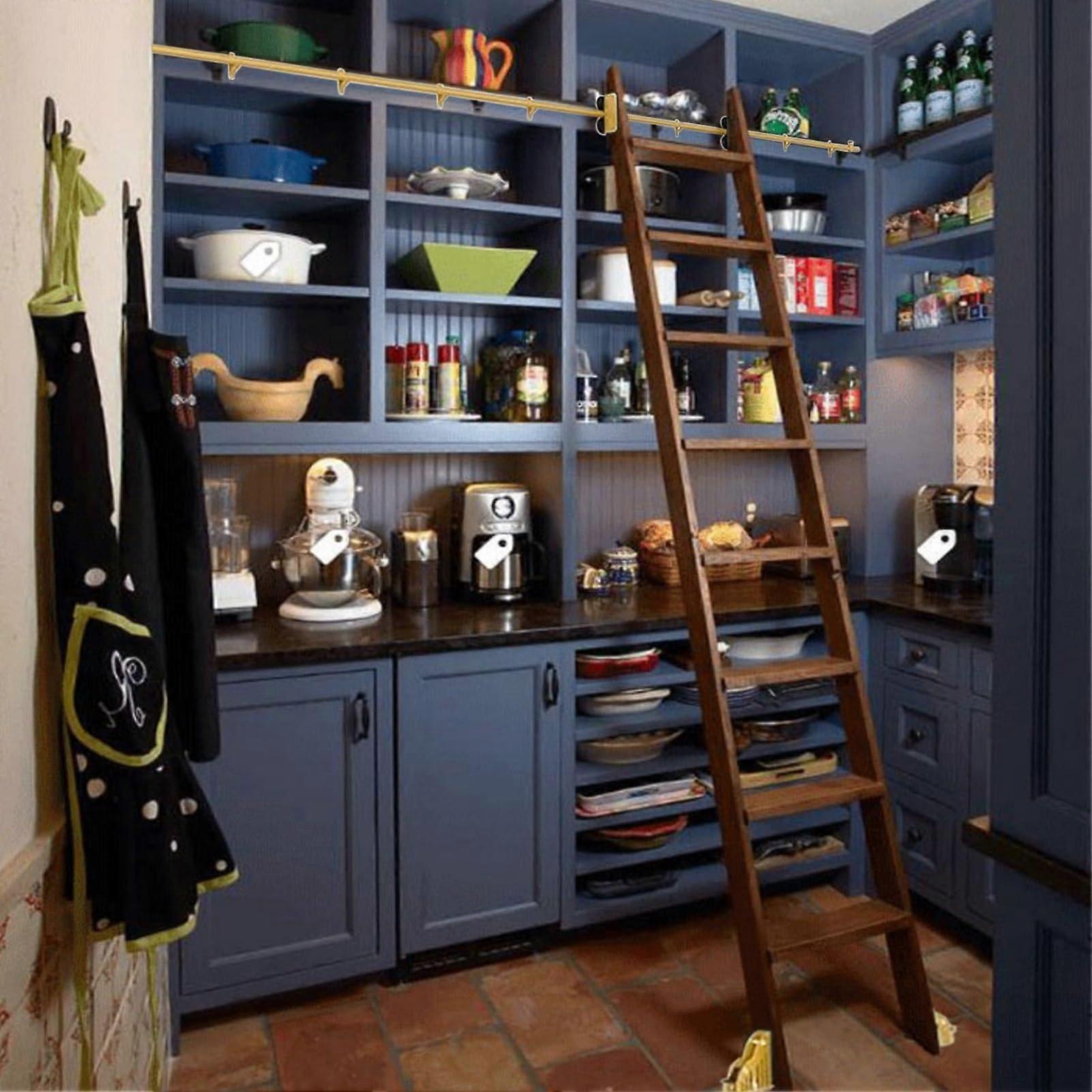 Sliding Ladder Library Set For Home And Kitchen Barn Style Sliding Door Rolling Rail With Floor Castors 366 Cm Track Kit