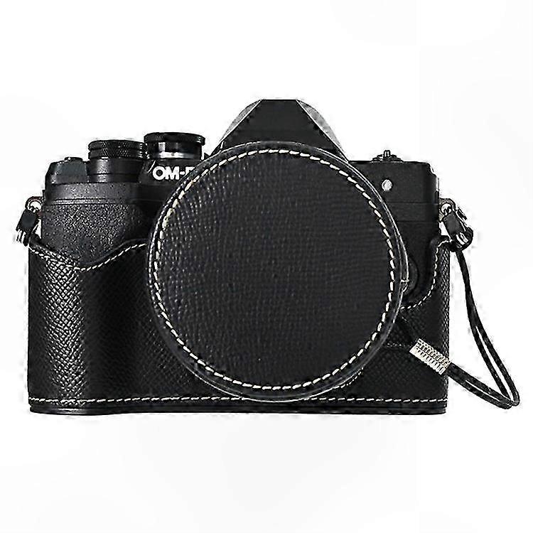 Leather Bottom Camera Case with Lens Cap for Olympus OM-D E-M10 Mark IV Half Wrap Cover Protector Accessory