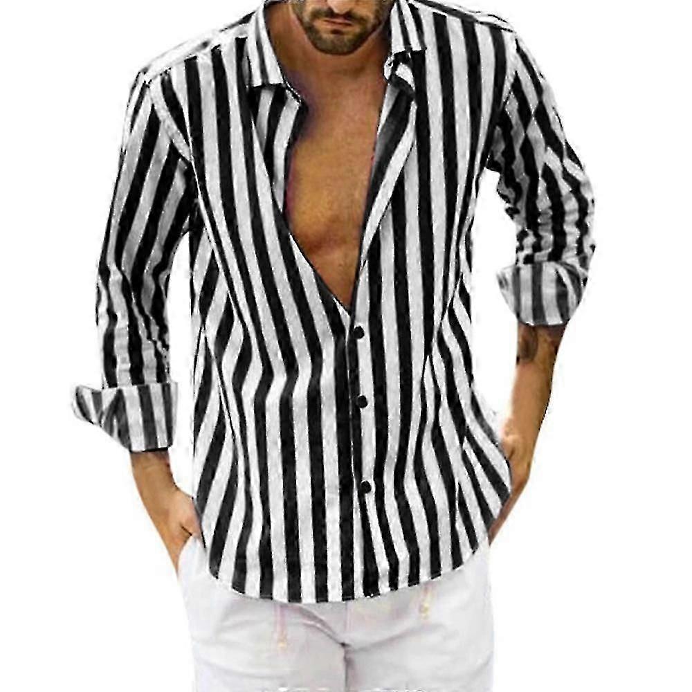 Button up shirt for men - Striped long sleeve casual