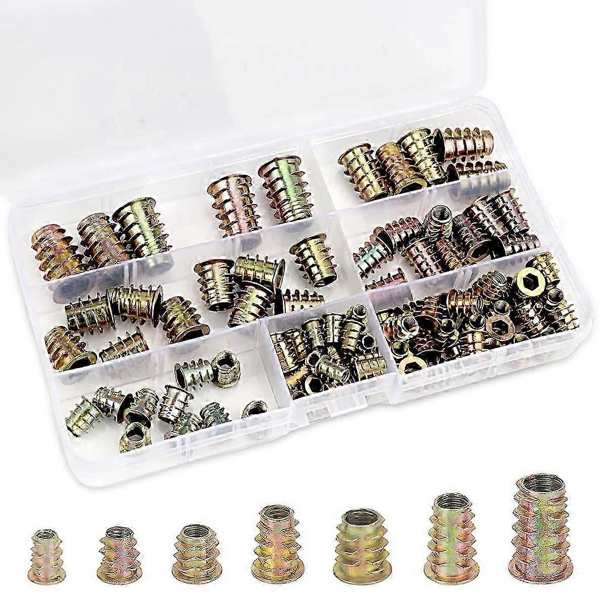 100 Pieces Wood Threaded Insert, Hex Threaded Insert Nuts, Wood Threaded Insert Screw, Threaded Insert Nut, M4 M5 M6 M8 M10 Insert, with Plastic Box,