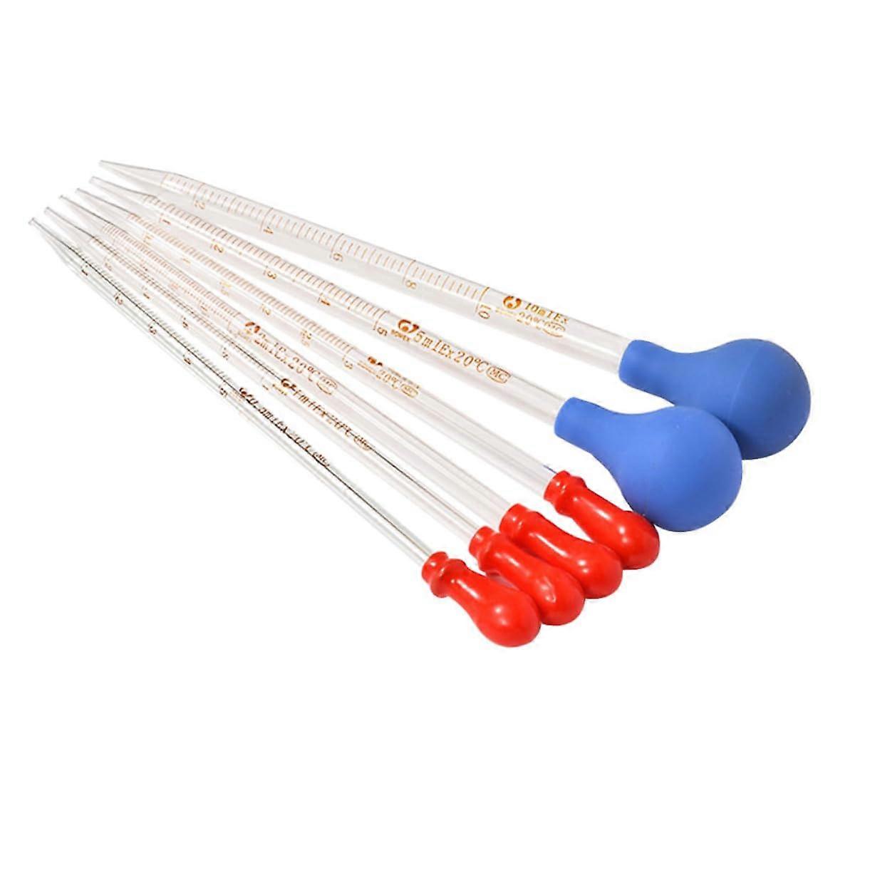 Liquid Pipette Dropper, 6-Pc Glass Droppers With Silicone Caps, Red And Blue For Essential Oils & Home-School Labs
