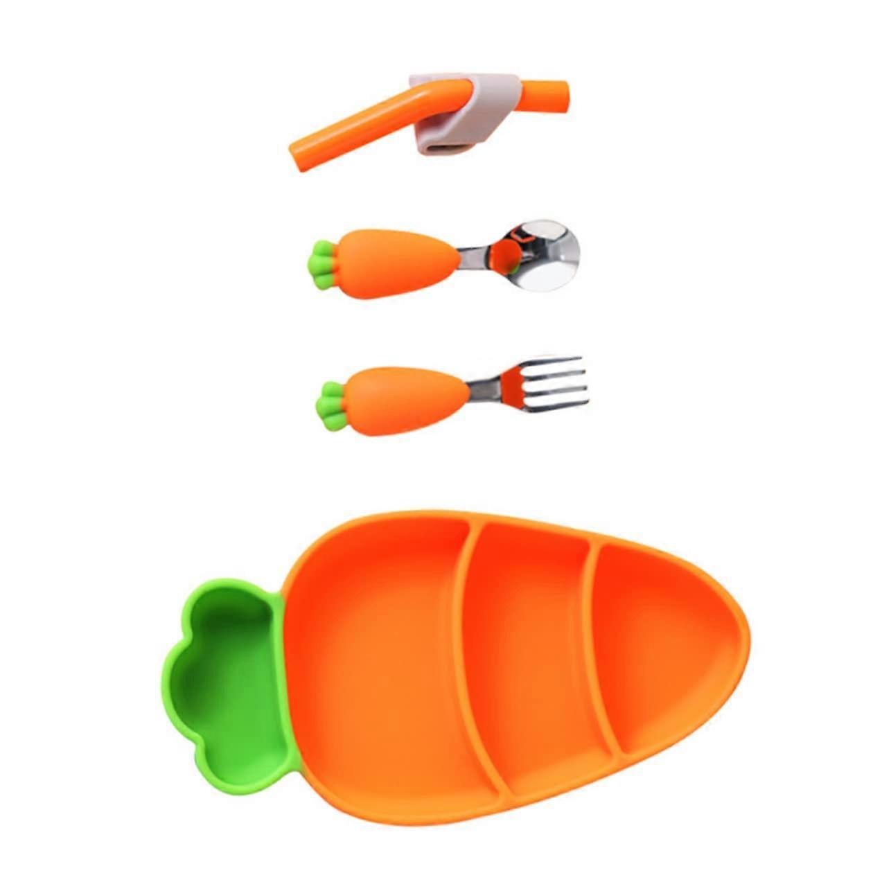 Carrot Shaped Plates Utensils Set With Fork Spoon Straw And Plate For Easy Weaning Baby Feeding And Kid Mealtime Fun