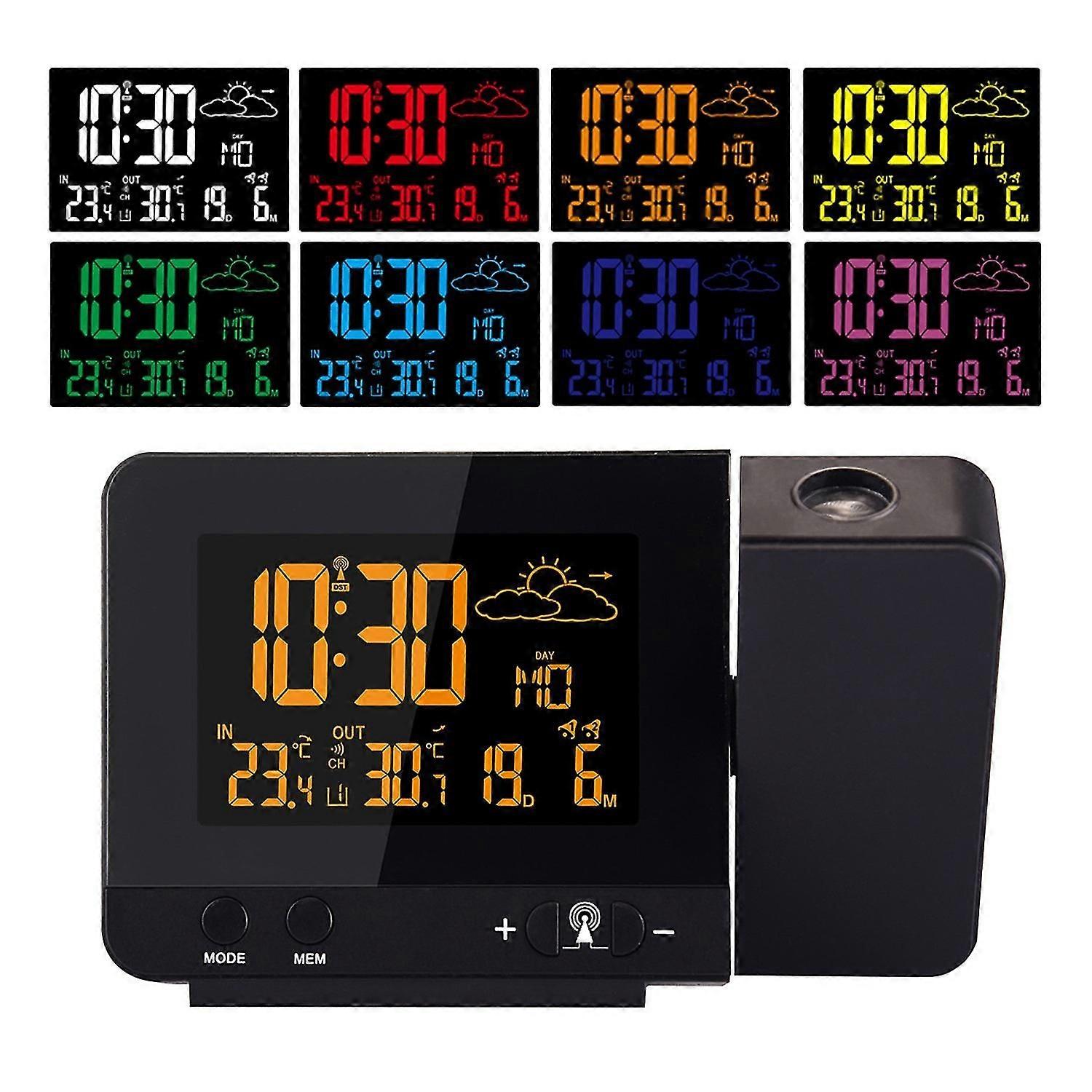 Alarm Clock LCD Display Weather Station 8 Color Screen LED Digital Projection Snooze Alarm for Home
