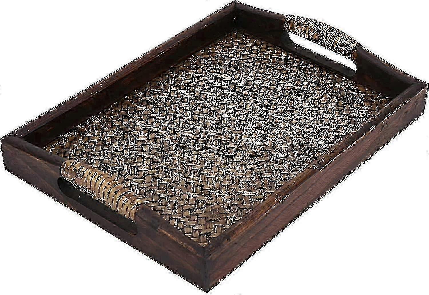 Wooden Serving Tray with Handle - Decorative Rectangular Tray for Breakfast, Coffee, or Table Use