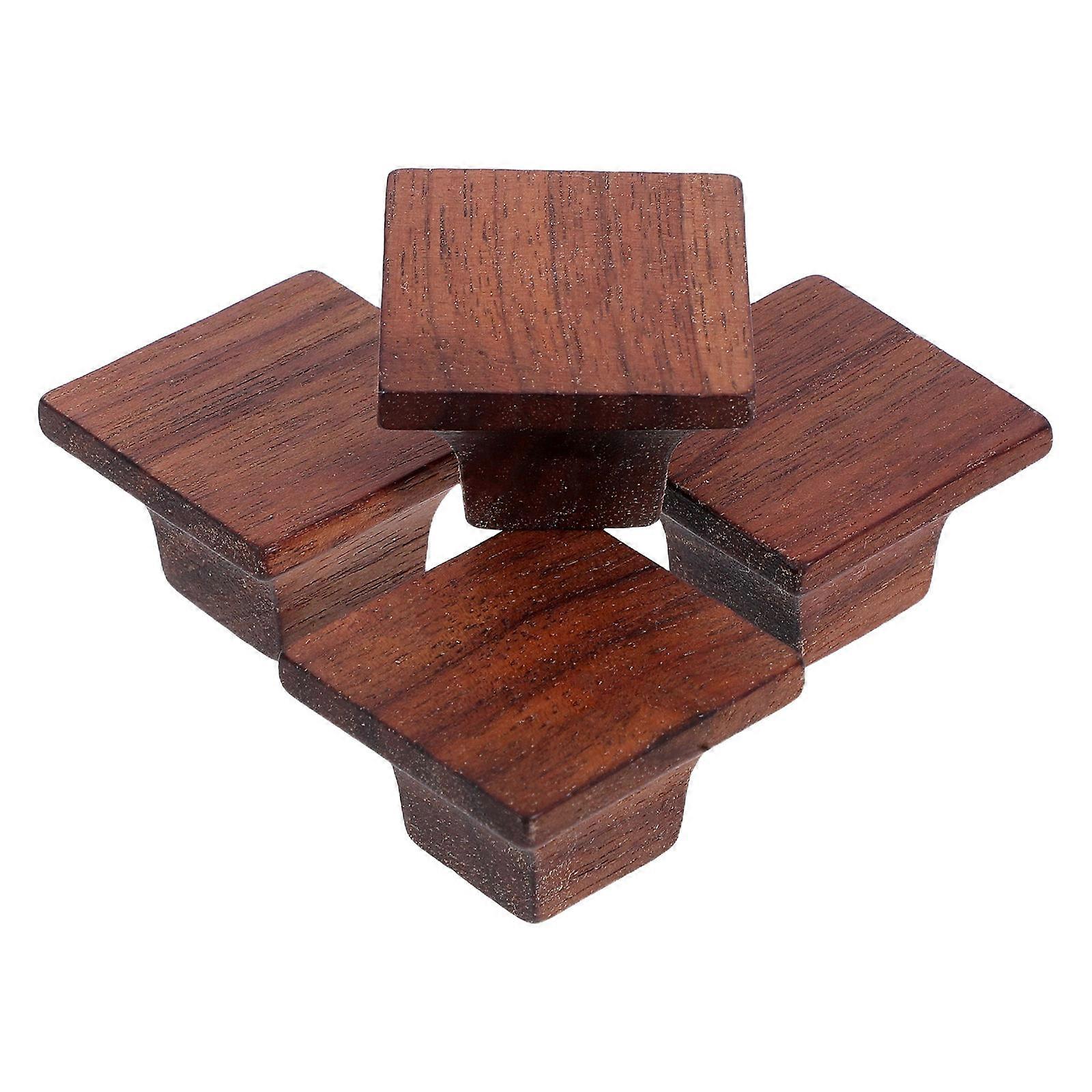 Solid Wood Cabinet Handles for Kitchen Furniture 4Pcs Square Drawer Knobs