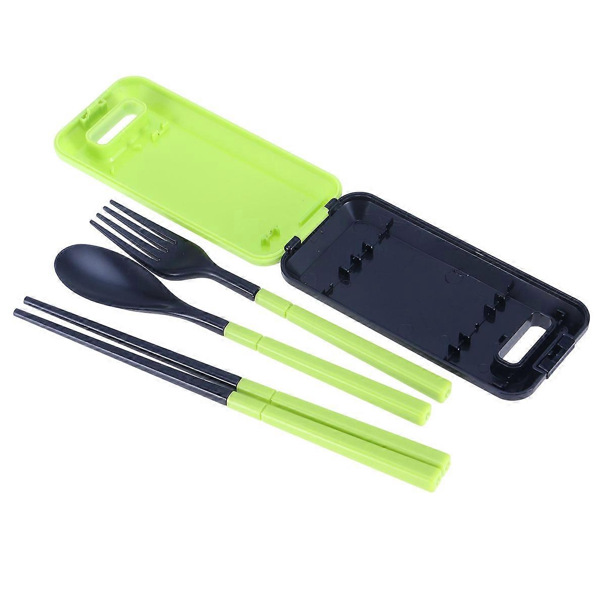 Reusable Fork Spoon Chopsticks Set for Office Car Camping Outdoor Use Black Portable Folding 3Pcs Set