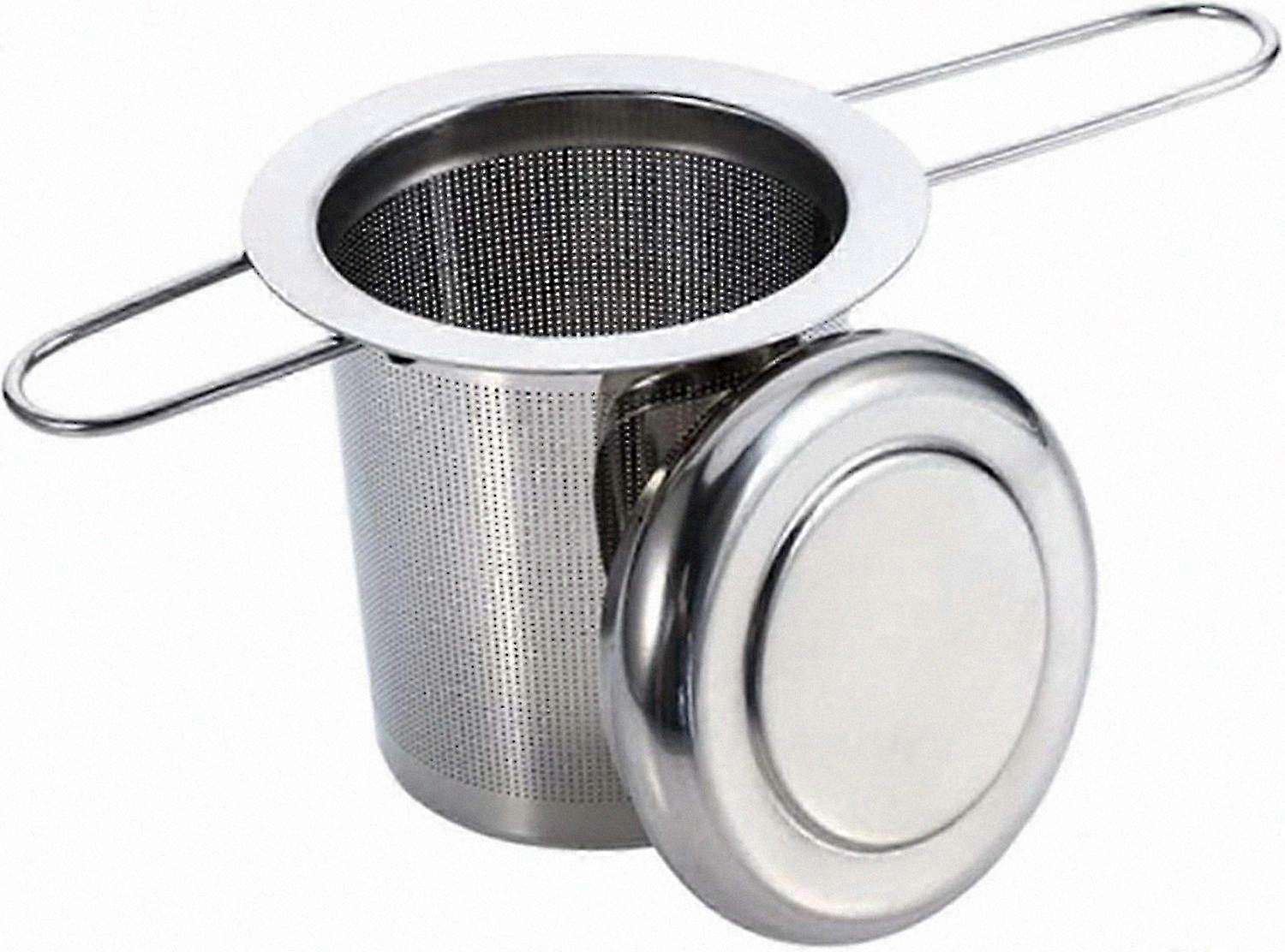 Stainless Steel Tea Infuser with Lid and Foldable Handle for Teapots and Mugs